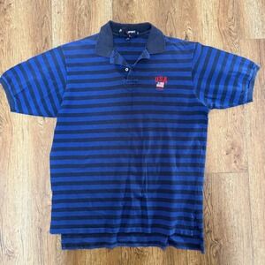 VTG Polo Sport Ralph Lauren embroidered USA Flag Striped Polo Shirt Mens XL Blue
